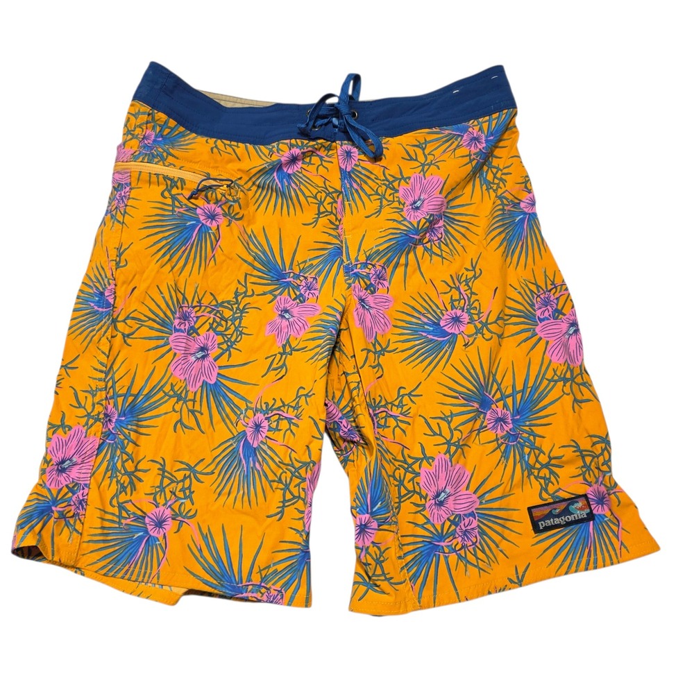 Patagonia Men's Board Shorts Size 32 Tropical Floral Print Blue Navy Waistband